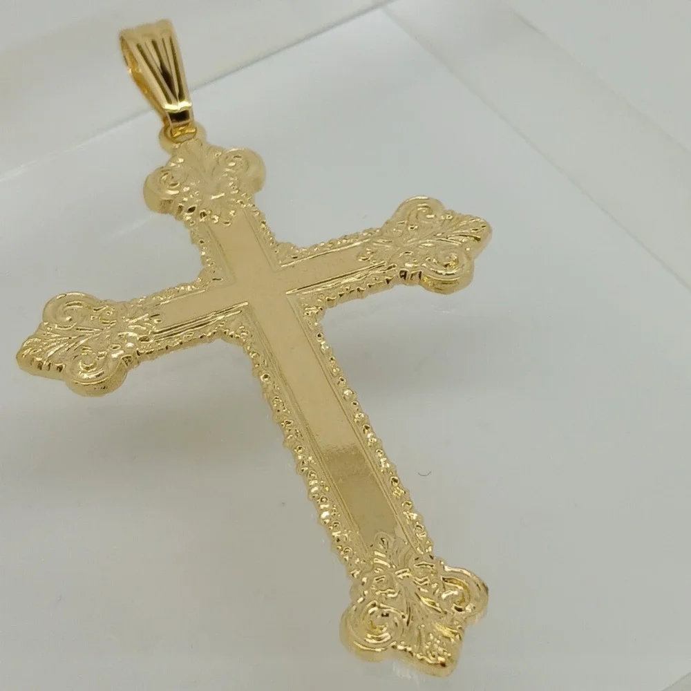 Karatbond Vintage Y2K Gold Ornate Fleur-de-lis Cross Pendant Made in USA NOS